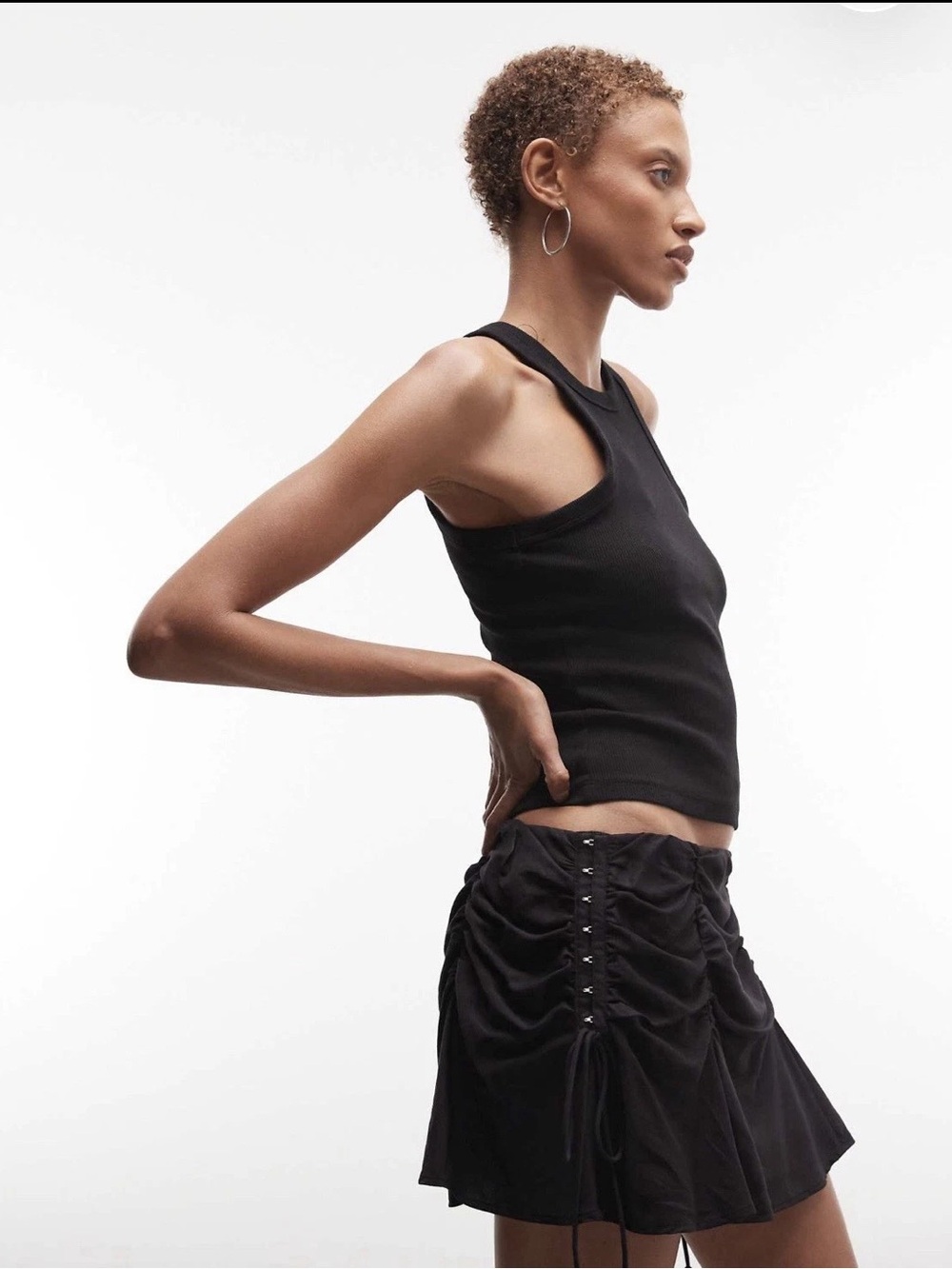 Weekday mini skirt with gathered hook and eye detail - Size S (US 4-6)